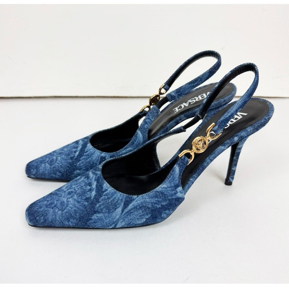 Versace Blue Elegant Slingback Heels size 39.5